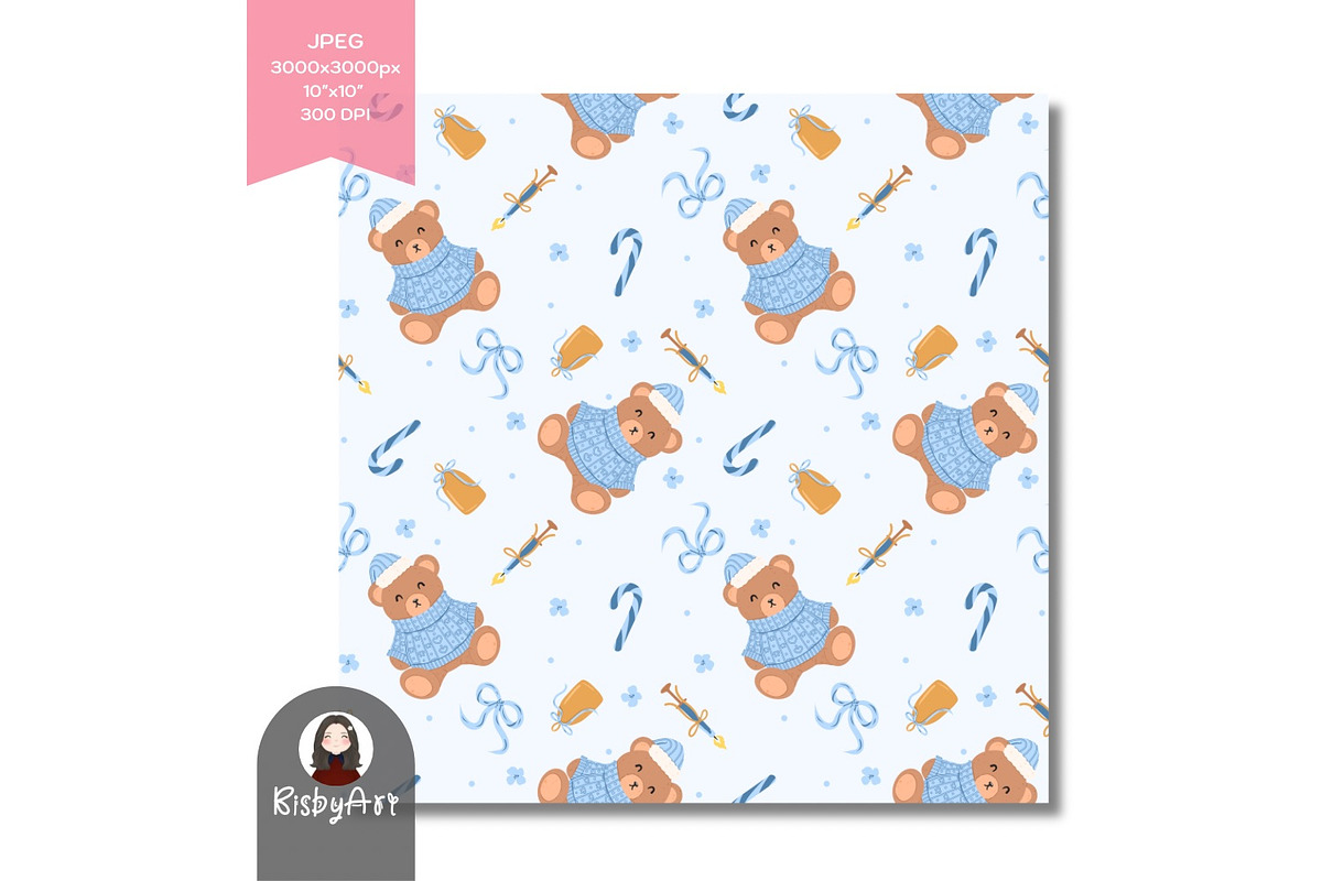 Coquette Christmas Bear Seamless, a Pattern Graphic by KisbyArt (Photo 2 of 3)