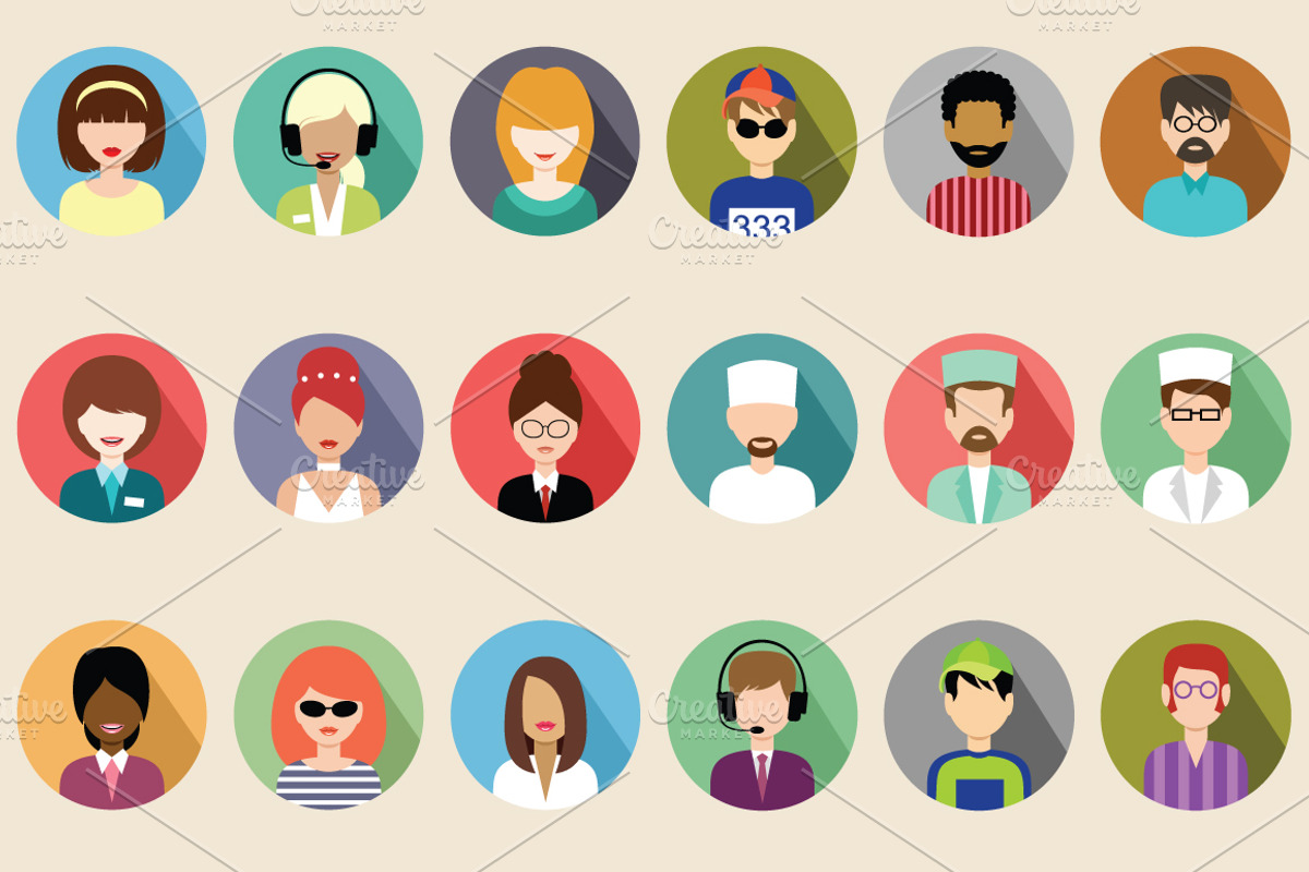 Flat round icons with people preview 3