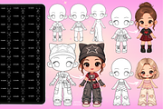 Chibi Procreate Outfit Pose brushes, a Brush Add-On by Revabrush (Thumbnail 13 of 18)