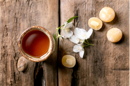 Tea Cup Candles White Flowers Wood