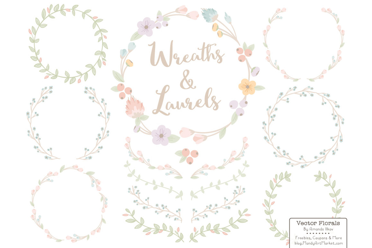 Pastel Vector Flower Wreaths, an Illustration by Amanda Ilkov (Photo 1 of 3)