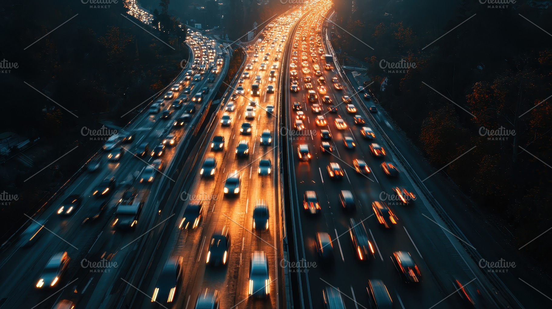 Night Highway Traffic Dense Cars Flo, a Photo by Pixeness Studio