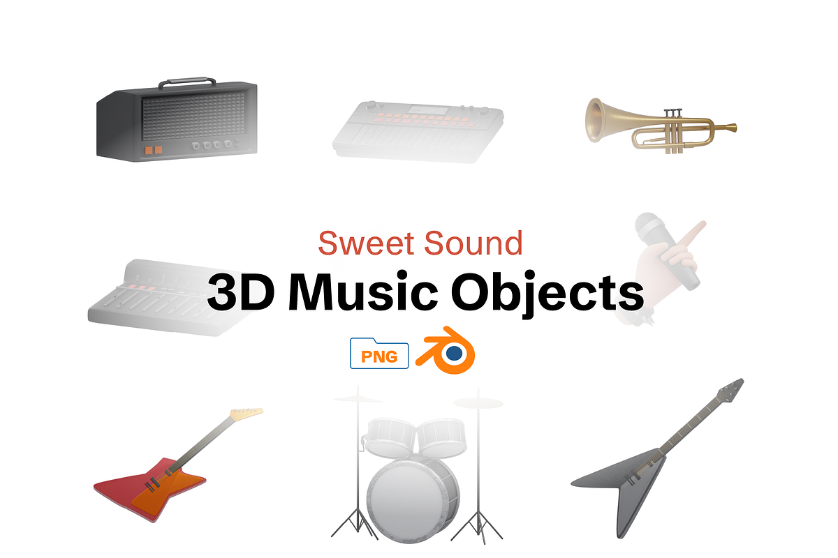 Music 3D Object Set, an Object 3D Model by Dudukbersama (Photo 1 of 3)