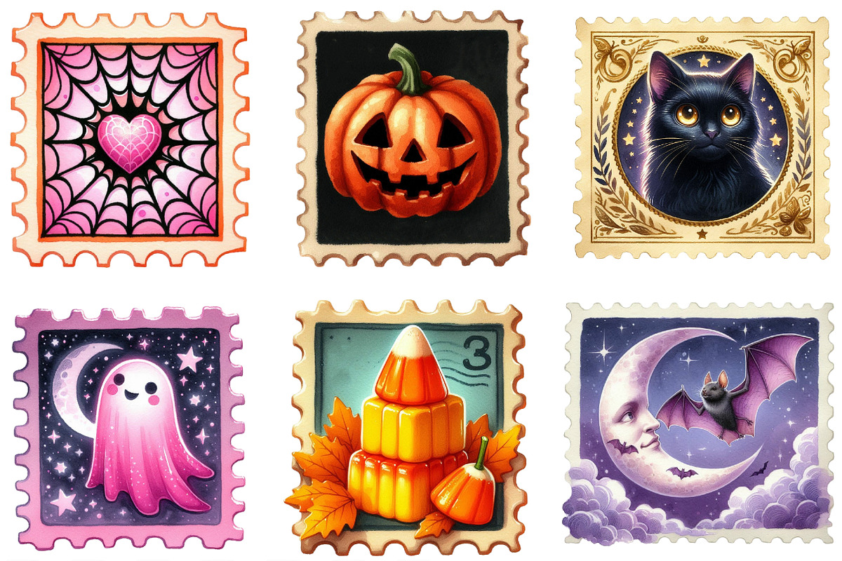 Cool Halloween Postage Stamps PNG, an Illustration by Designking (Photo 2 of 4)
