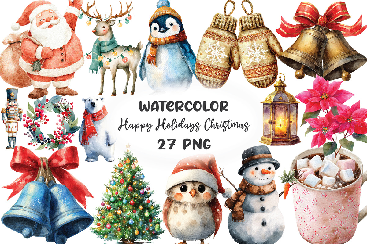 Happy Holidays Christmas Clipart, an Illustration by CraftArtStudio (Photo 1 of 6)