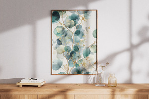 Teal Botanical Watercolor Wall Art, a Poster Template by Pixeness Studio