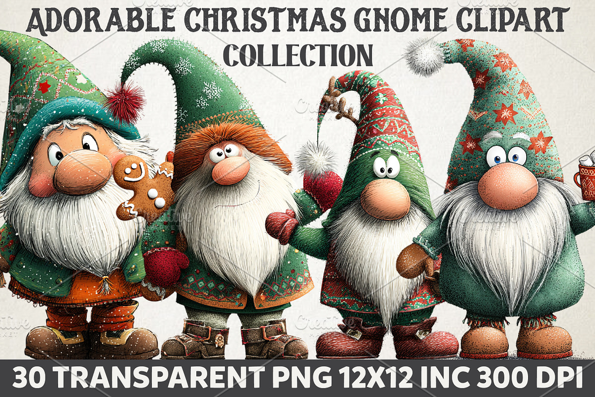 Adorable Christmas Gnome Clipart, an Illustration by RobertsArt (Photo 1 of 7)