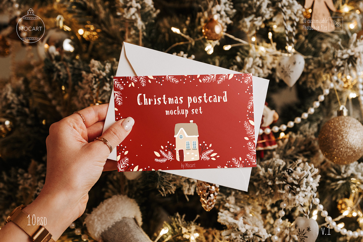 Christmas postcard mockup set 1 v1, a Print Template by Mocart (Photo 1 of 14)