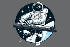 Astronaut playing piano synthesizer