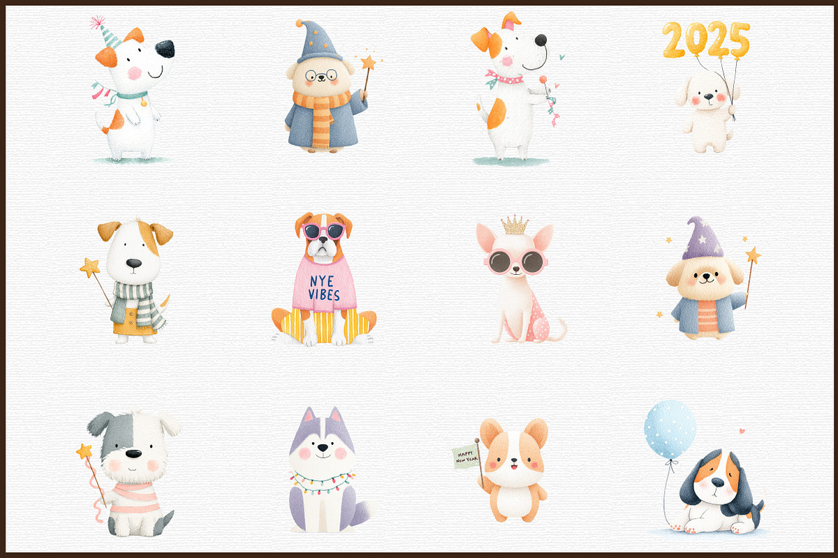 Whimsical New Year Dog Clipart, an Illustration by Sublimation Artist (Photo 3 of 6)