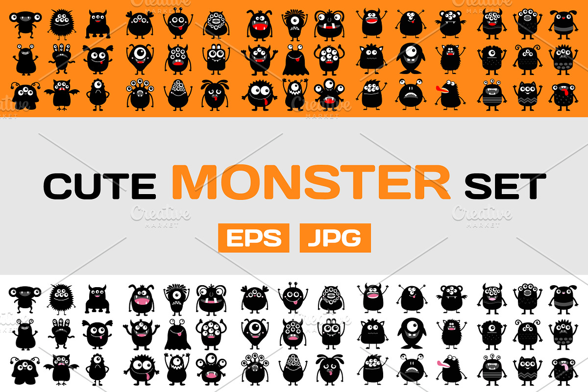 Black monster super big icon set., a Seasonal Illustration by Worldofvector