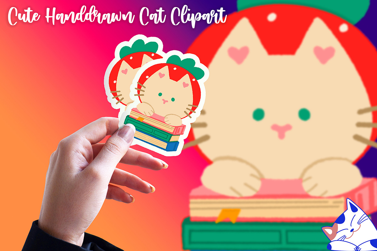 Cute Cat Handdrawn Clipart, an Object Graphic by Cozy Cat Design (Photo 3 of 3)
