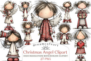 whimsical Christmas Angel Clipart, an Illustration by DreamCafeArt