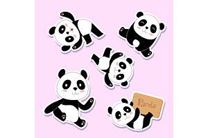 Cute cartoon pandas sticker style