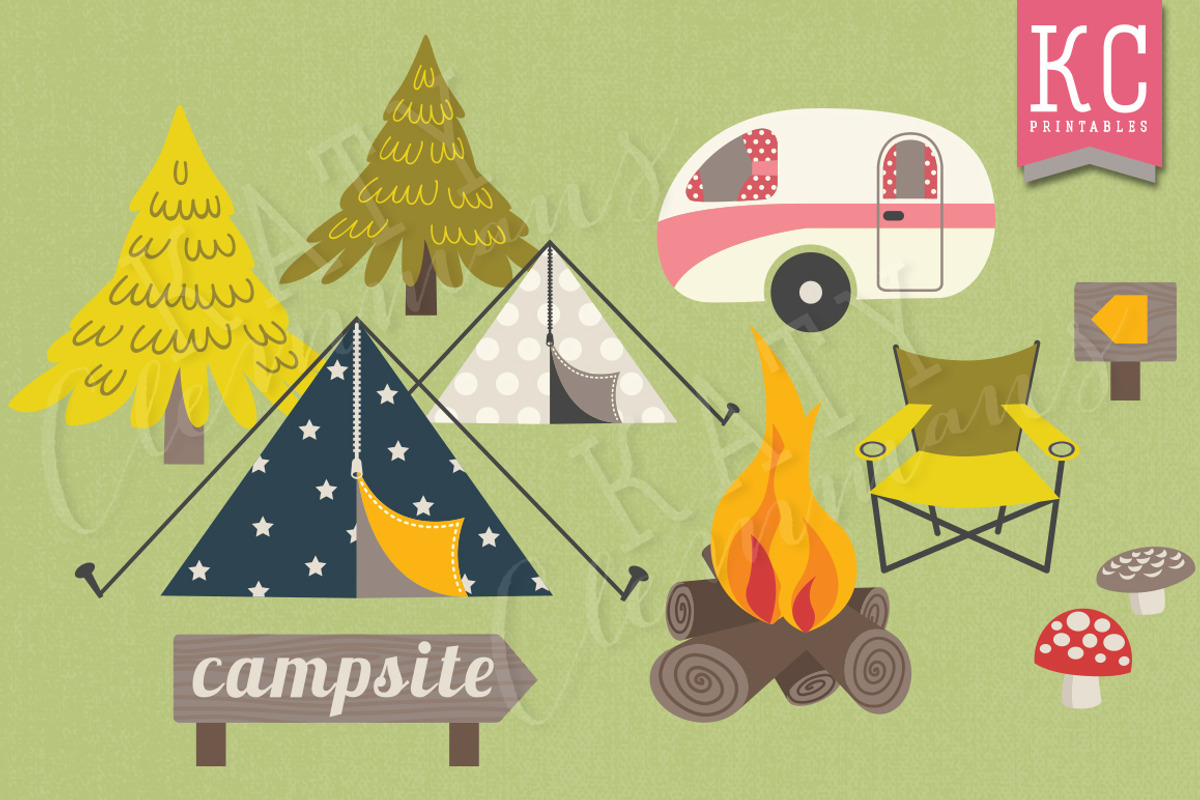 Camping clip art pack with papers, an Illustration by Katy Clemmans (Photo 2 of 5)
