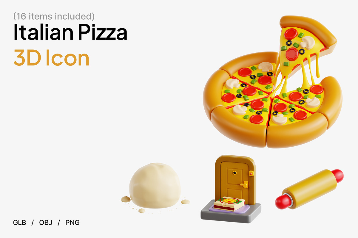 Italian Pizza 3D Icon Set, a Food & Drink 3D Model by Eklip Studio (Photo 1 of 3)