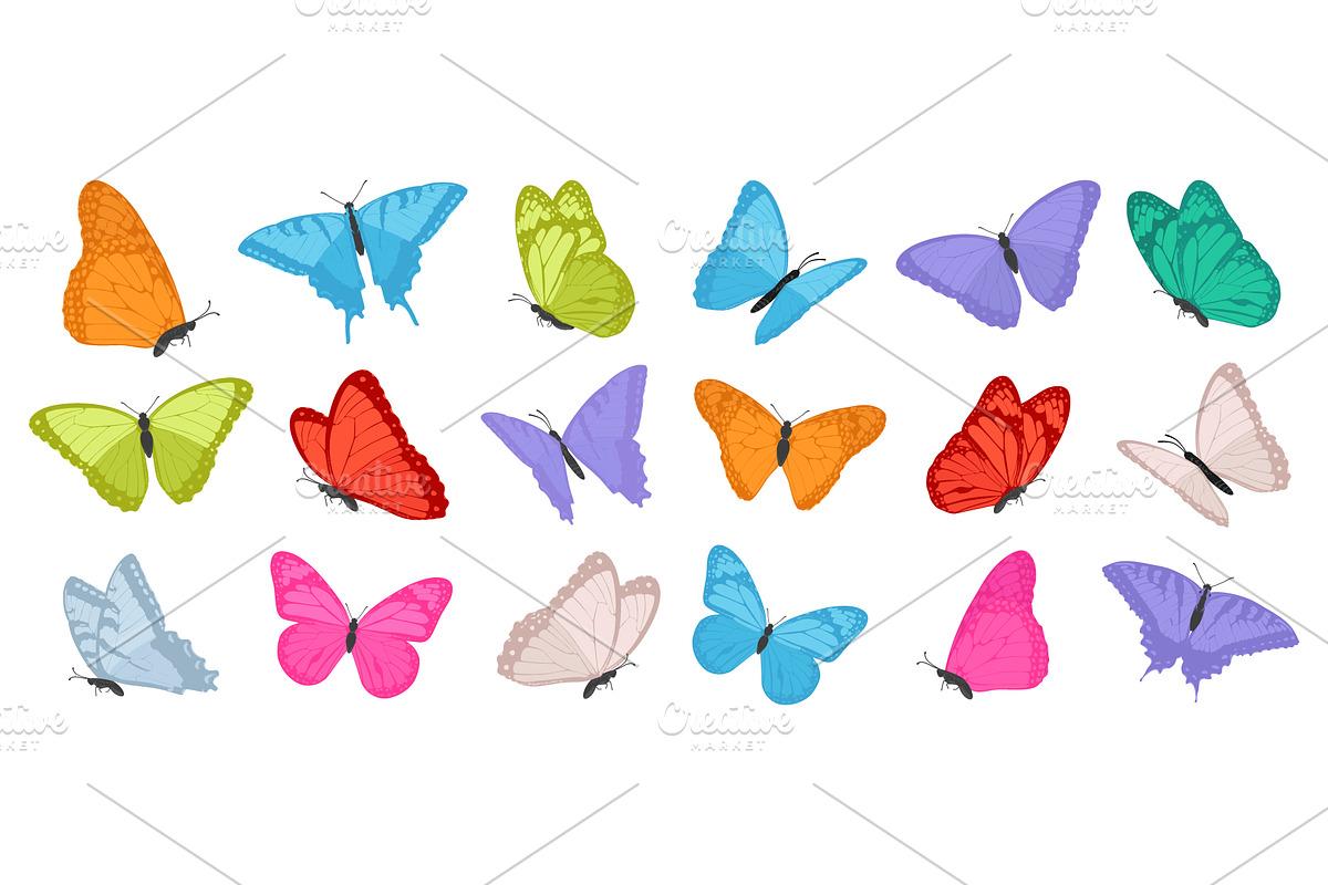 Set of bright flying butterflies, an Animal Illustration by Yayasya