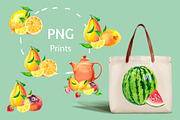 Watercolor tropical fruits., a Texture Illustration by lilisavelieva (Thumbnail 3 of 5)