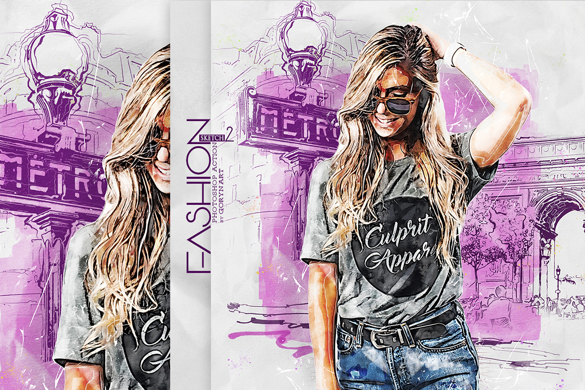 Fashion Sketch 2 Photoshop Action, an Action Add-On by GorynArt (Photo 3 of 11)