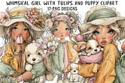 Whimsical Girl And Puppy Clipart, an Illustration by Daily.Designs (Thumbnail 1 of 5)