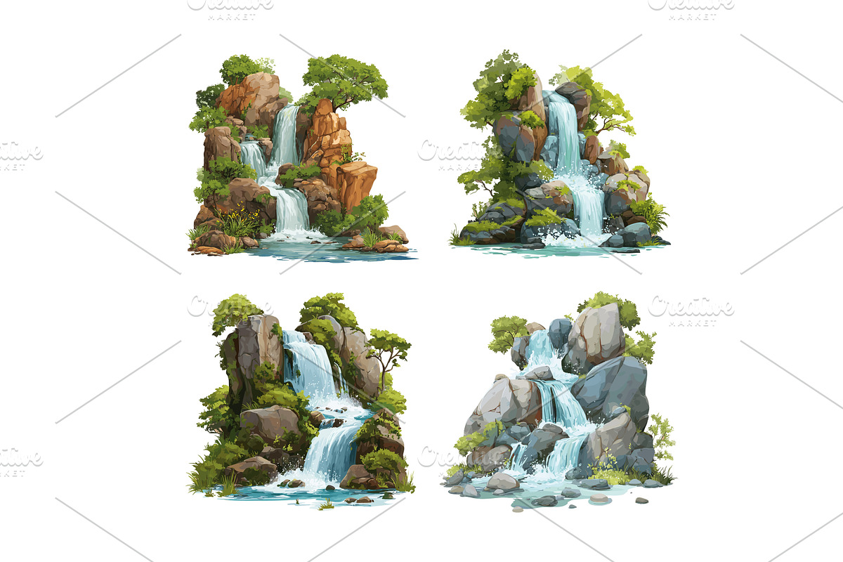 Waterfall cartoon vector set, an Illustration by Onyx