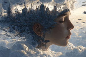 A City in a Childs Mind Above the Cl, a Photo by Pixeness Studio