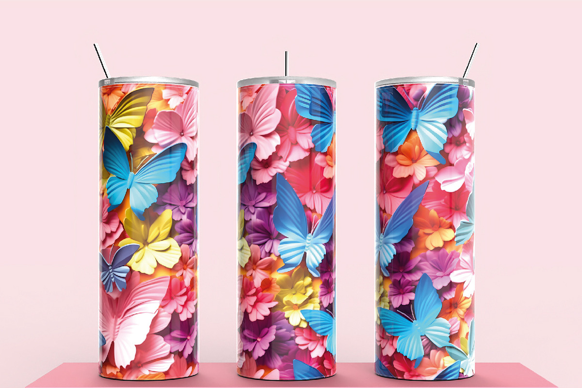 3D Butterfly 20oz Tumbler Wraps, an Object Graphic by NimraAmjad (Photo 1 of 3)
