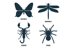 Butterfly And Dragonfly, Scorpio And Spider On Vector Illustration