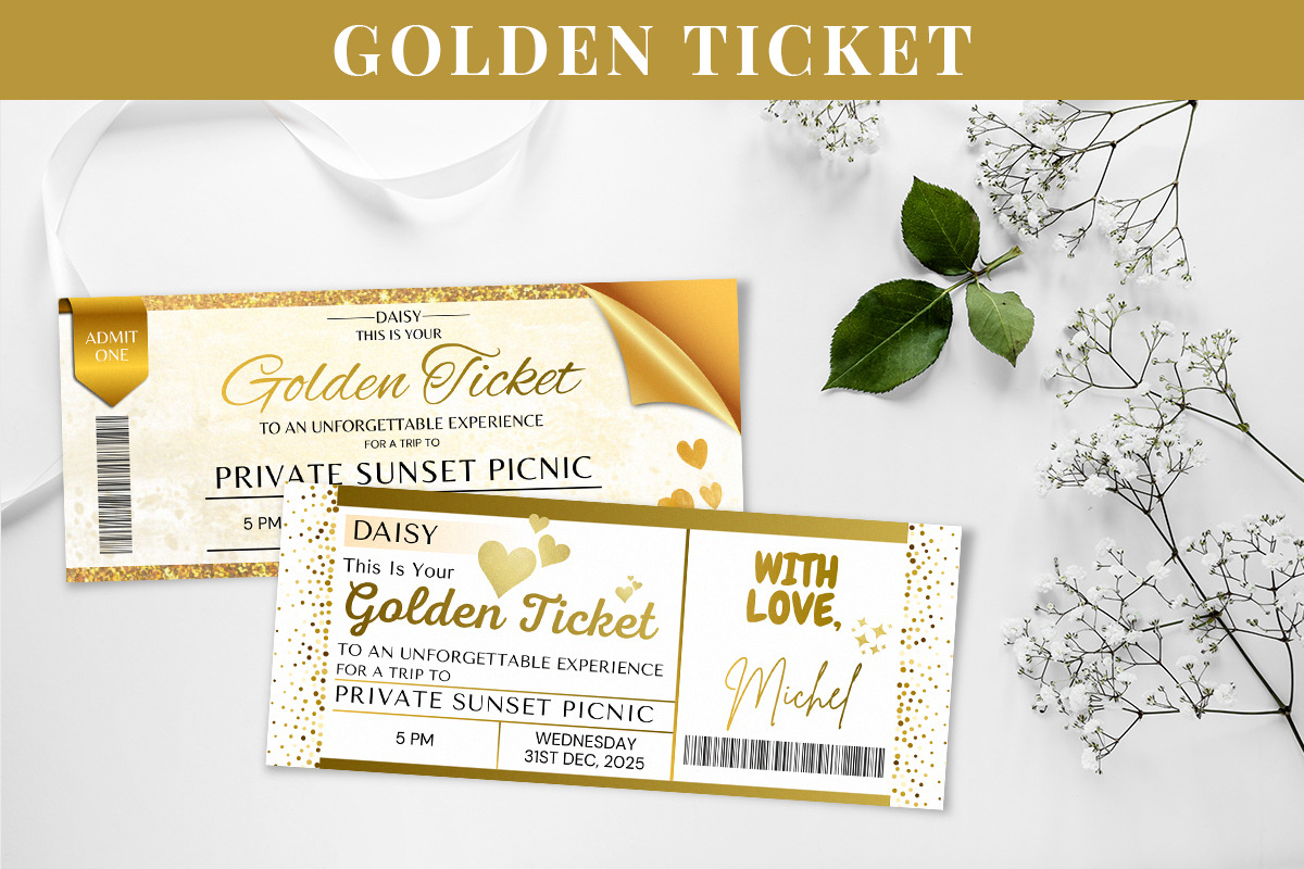 Editable Golden Ticket Canva Design, an Invitation Template by Snapybiz (Photo 2 of 10)