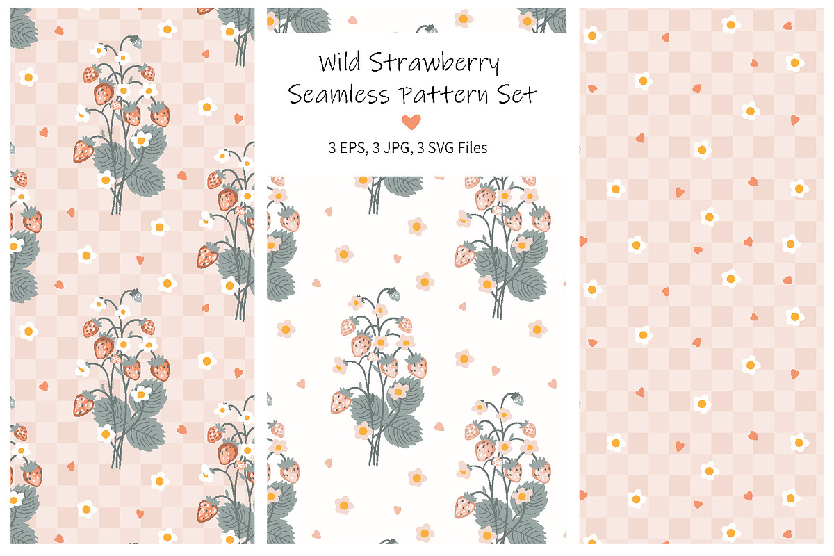 Wild Strawberry Seamless Pattern Set, a Pattern Graphic by Toltemara (Photo 1 of 3)
