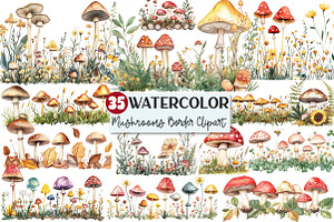 Summer Mushrooms Border Clipart, an Illustration by Rose Art