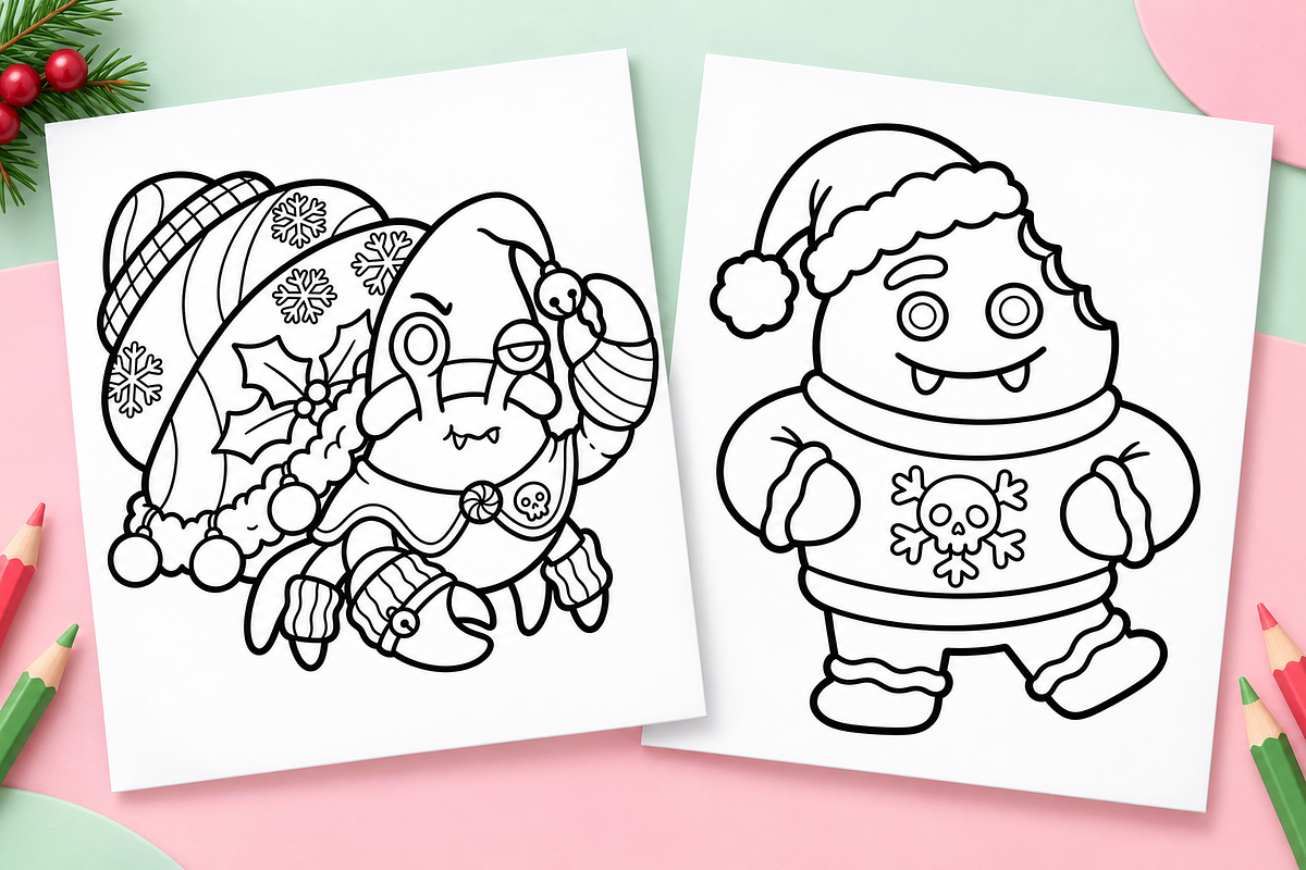 Spooky Christmas Coloring Pages #2, a Seasonal Illustration by Inkivelle Studio (Photo 2 of 3)