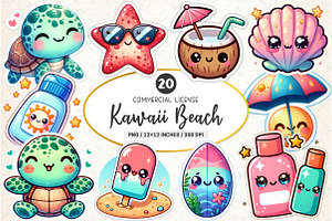 Kawaii Beach Clipart Bundle, an Illustration by SinaCreation