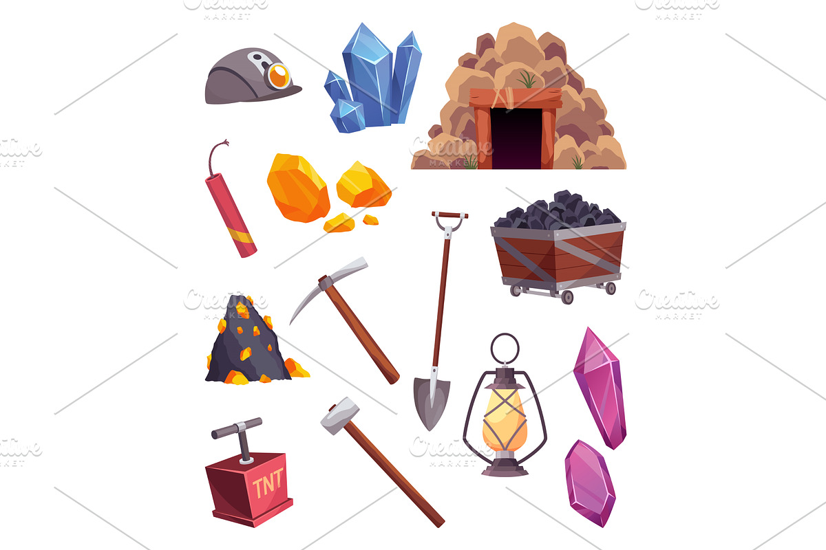 Mining elements. Game mining props, an Object Illustration by the8monkey