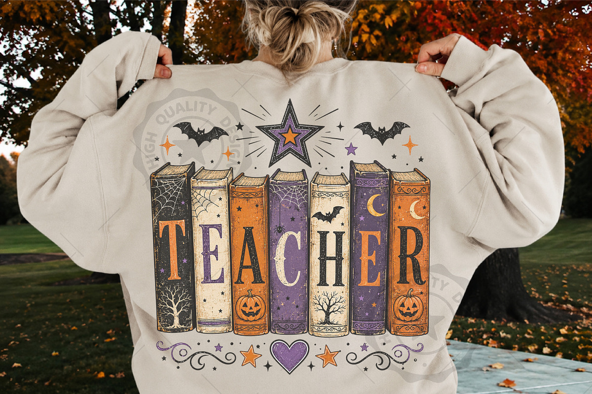 Spooky Halloween Bookish Teacher PNG, a Seasonal Illustration by OK Design (Photo 4 of 5)