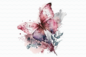 Pink Flowers Butterfly Watercolor