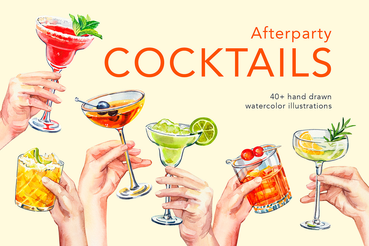 Afterparty Cocktails watercolor set, a Food Illustration by Volha Studio (Photo 1 of 7)