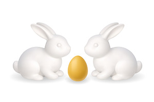 Two white Easter bunnies with golden, an Object Illustration by GraphiShop