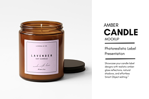 Amber Glass Candle Jar Mockup, a Household Mockup by Pixel Foundry