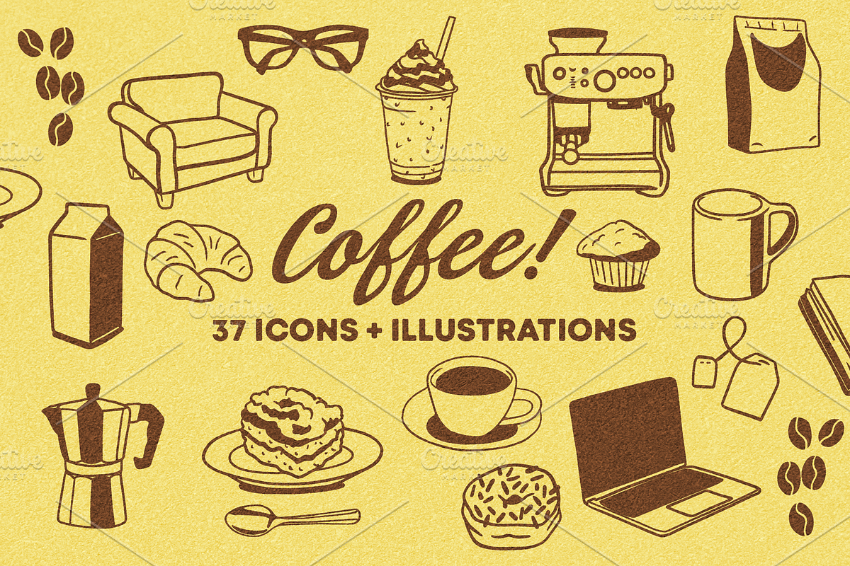 Coffee Hand Drawn Line Illustrations, a Food Illustration by Onyx Templates (Photo 1 of 4)