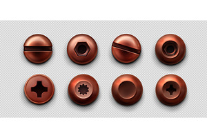 Copper screws and bolt heads with, an Object Illustration by art PVP - market
