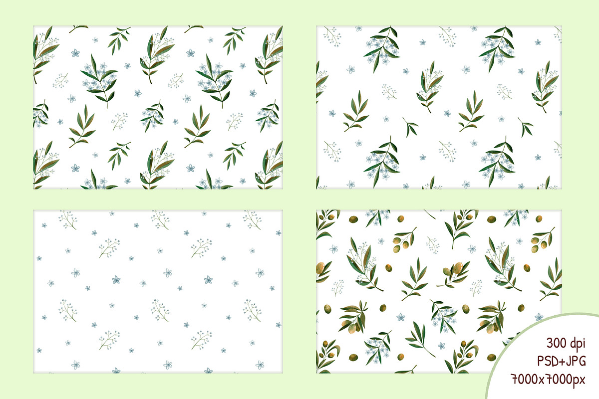 Watercolor Olives pattern collection, a Pattern Graphic by Lagniappe Art (Photo 3 of 13)