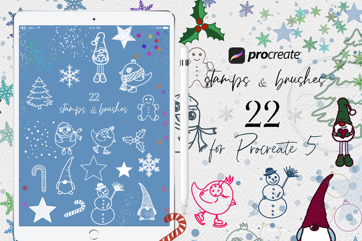 Winter Procreate Brushes & Stamps, a Shape Add-On by Ducatum (Photo 1 of 8)