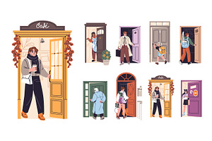 People enter and exit from doors set, a Person Illustration by PaperTrident
