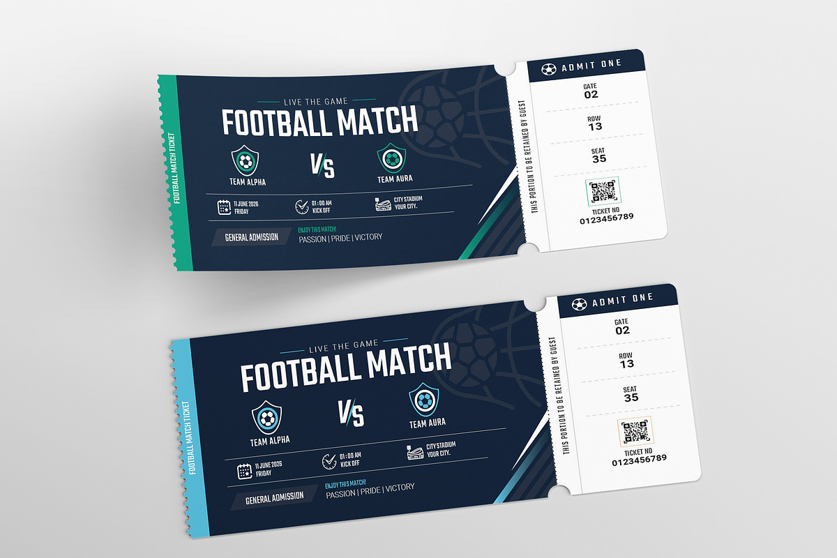 Football Match Event Ticket Template, a Stationery Template by Spark_Creative (Photo 2 of 6)