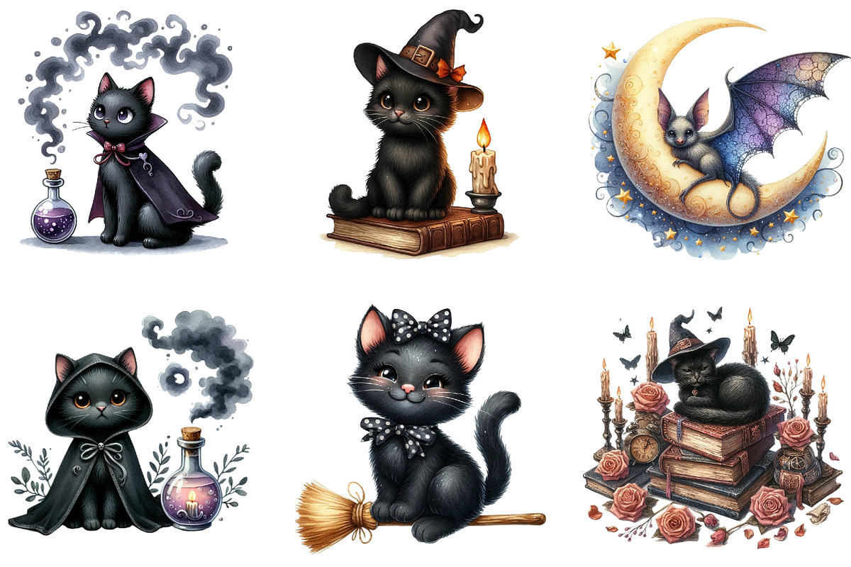Vintage Halloween Cats and Bats, an Illustration by DreamArtGraphic (Photo 3 of 4)