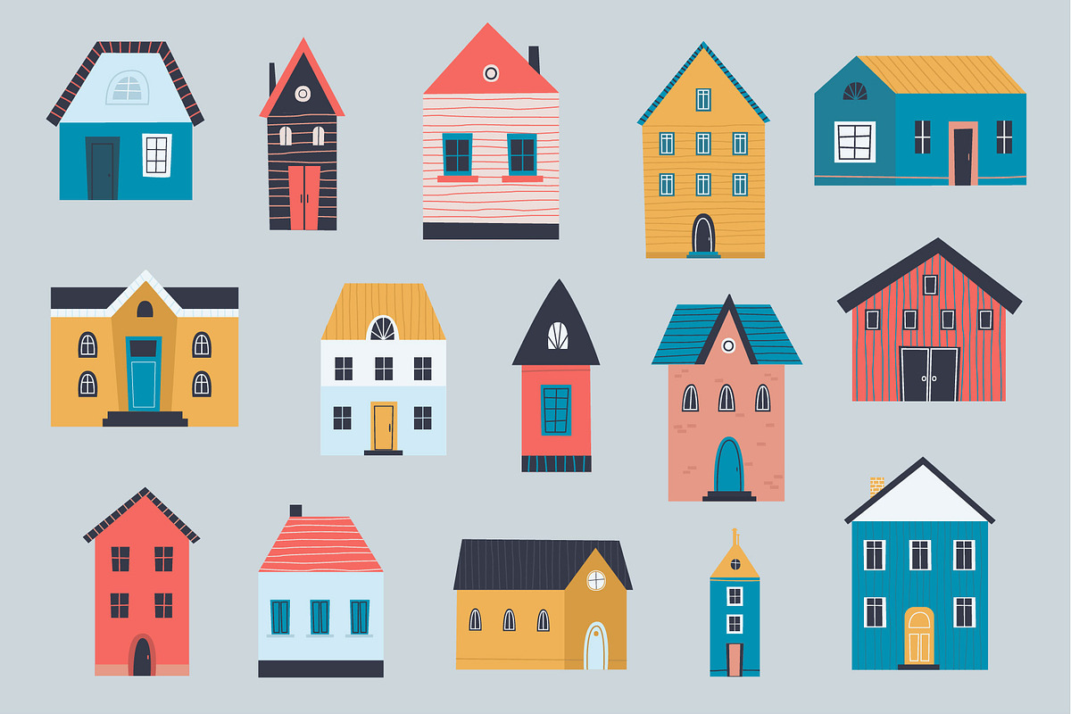 Scandi houses vector collection, a Decorative Illustration by vanloveart (Photo 4 of 9)
