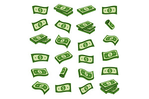 Set of green dollar bills. Finance, an Object Illustration by GraphiShop
