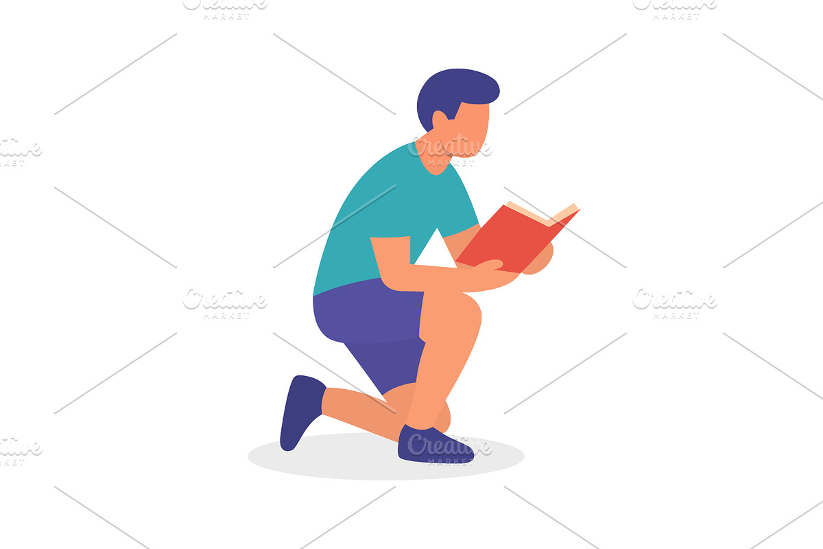 Flat character of man kneeling while, an Education Illustration by GraphiShop