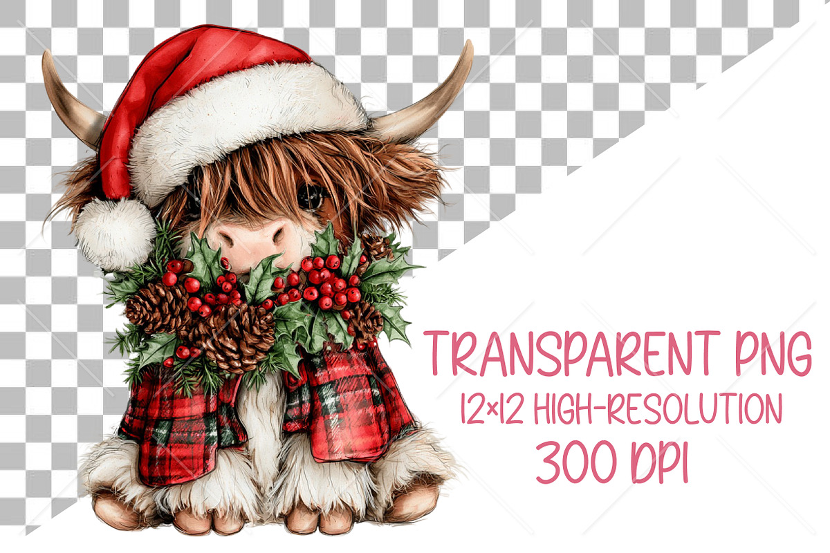 Plaid Christmas Cow PNG Clipart, a Seasonal Illustration by Canvas Craft (Photo 2 of 10)